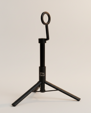 Fliq dual-mount MagSafe tripod fully extended showing two magnetic phone mounts